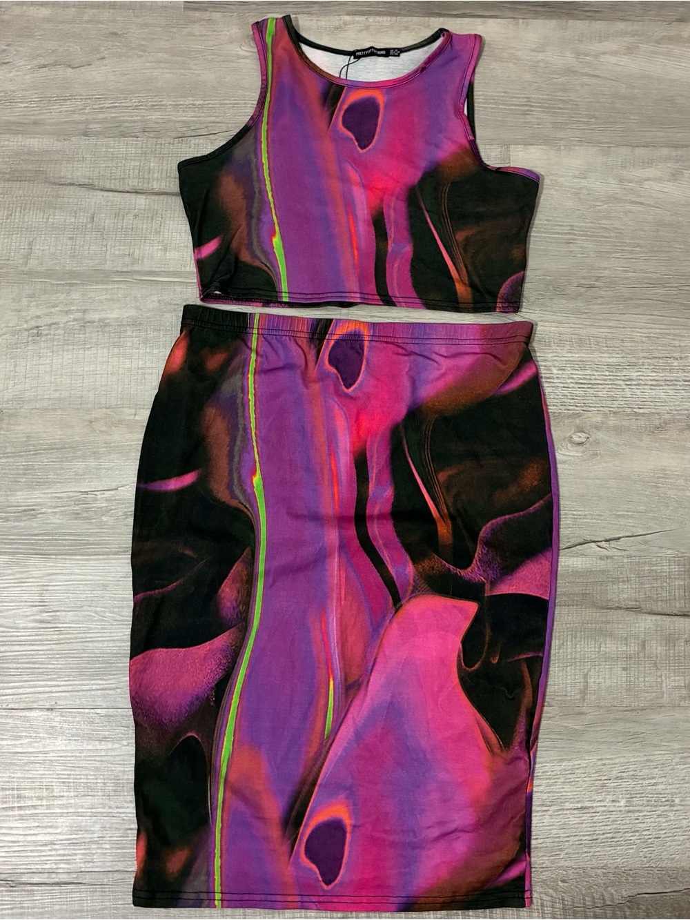 prettylittlething tie dye two piece set